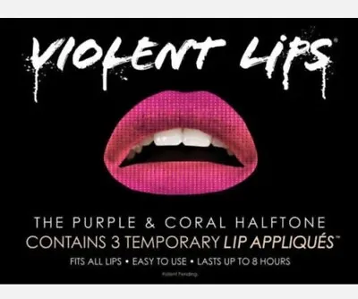 2 Pc. Violent Lips Lip Tattoo Appliques - PURPLE AND CORAL HALFTONE • $5.99