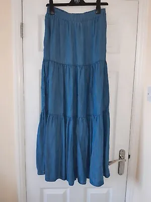 BNWT Marks & Spencer Tencel Chambray Denim Tiered Maxi Skirt Size 12 • £35