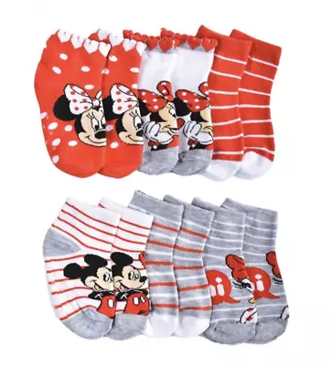 Minnie Mouse Girls Socks 6 Pairs NWT 18-24 M Or 3-5T Disney Red Gray Grippers • $12.99