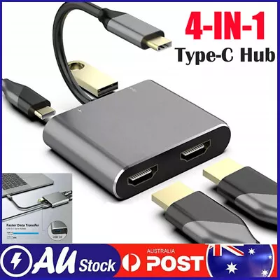 Adapter USB 3.0 Docking Station Type-C To Dual HDMI USB C Hub Screen Expansion • $17.39