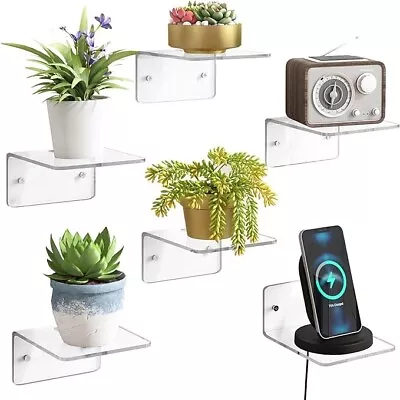 6 Pack Small Acrylic Floating Shelves Wall Mounted For Plants Toys Figures • $12.79