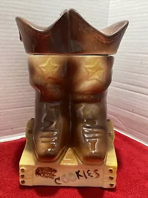 American Bisque USA Cow Boy Boots Cookie Jar Western VTG Rodeo Check Pictures • $42