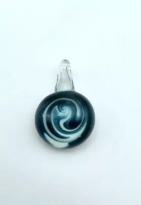 Beautiful Murano Style Art Glass Round Pendant Abstract Swirl Blue And White • $22