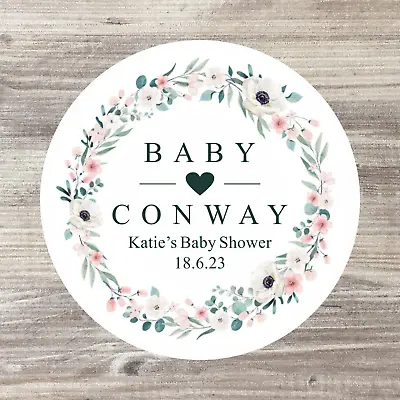 48 X Personalised Baby Shower Stickers Pink Baby Favours Baby Name Labels • £3.50