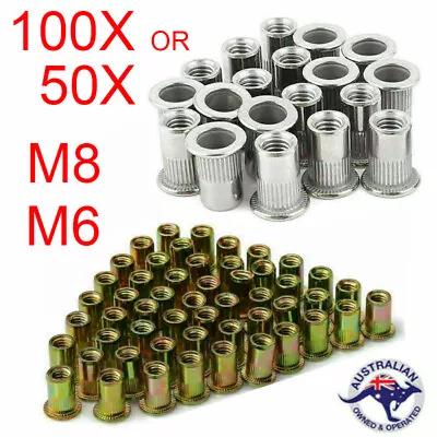 20-100X M6 M8 Insert Rivet Nut Flat Head Nutsert 304 Stainless Steel Carbon Nut • $16.99