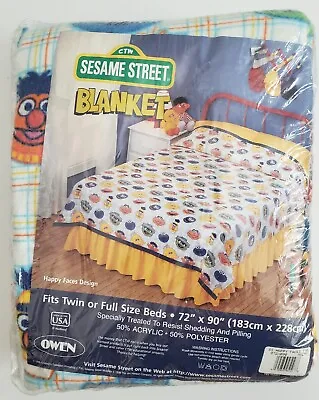 NEW Vintage Sesame Street Blanket Bedspread Happy Faces Twin/Full 72x90 USA NOS • $49.99