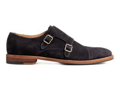 HM Blue Suede Leather Monk Strap Shoes Size Eur 44 Mint Condition Worn Once  • £29.99