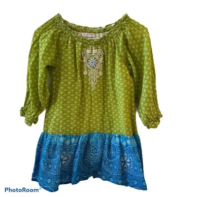 Mimi & Maggie Sz 4t Tier Lime Turquoise Handkerchief Boutique Cotton Dress Tunic • $4.99