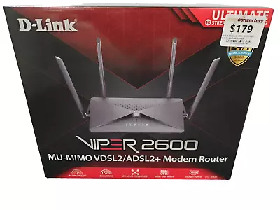 D-Link VIPER 2600 Dual-Band MU-MIMO Gigabit VDSL2/ADSL2+ Modem Router DSL-3900 • $115.93