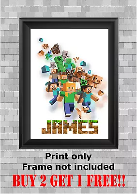 Personalised Minecraft Bedroom Wall Art Poster Print Picture Gift A5 A4 A3 • £10