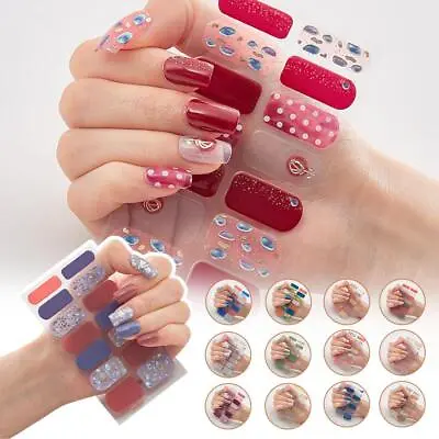 14PCS/Set Semi Cured Gel Nail Art Stickers UV Lamp Required Full Cover Wrap2024T • $1.01