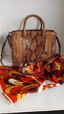 MICHAEL KORS Python Embossed Leather Convertible Tote Bag EXCELLENT! • $79.95