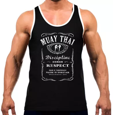 Men's Muay Thai Whiskey Label Black Tank Top WT MMA Fighting Kickboxing Karate • $14.99