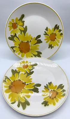 Set Of 2 Mikasa Cera-Stone Dolly Yellow Floral 12  Chop Serving Platters 3152-K1 • $15.95