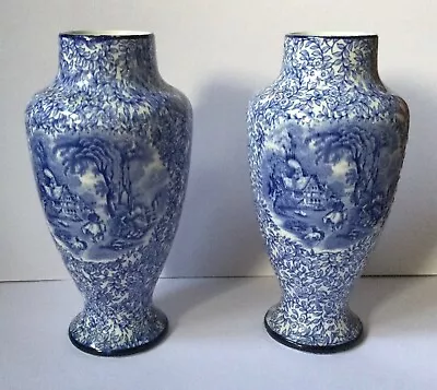 Pair Of J. Kent Fenton  Marlboro  Blue & White 20cm Vases • £45