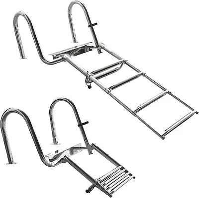 4 Steps Boat Ladder Stainless Telescoping Folding Rear Entry Pontoon Wide Step • $145.99