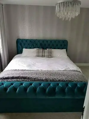 £437.91 • Buy Green Sleigh Chesterfield Upholstered Plush Velvet Bed Frame With Storage Option