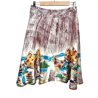 Custo One Barcelona Novelty Print 100% Silk Retro Mexican Painted Skirt Size 36 • £72.27