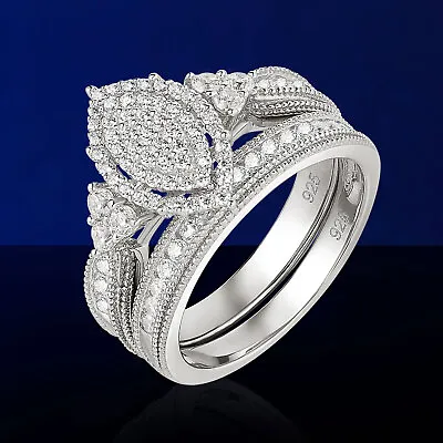 Vintage Engagement Ring Sets For Women Sterling Silver Bridal Ring Sets AAAAA CZ • $40.99