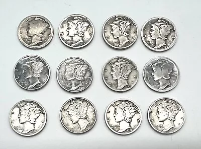 Silver Mercury Dime Lot Of 12 See Pictures • $11.50