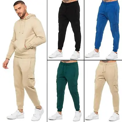 Enzo Mens Joggers Cargo Regular Fit Fleece Adjustable Waist Casual Sweatpants • £19.99