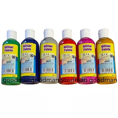 6 X 200ml GLITTER Paint Childrens Ready Mixed Non Toxic Kids Paints Bottles • £13.99