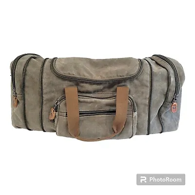 Canvas Travel Duffle Weekender Bag Khaki Brown Gym Carry Large • $15