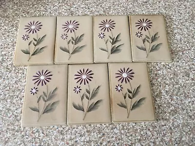 Vintage 1970 Small Feature Wall Tiles - Set Of 7 - Flowers - Hand Painted  • £7