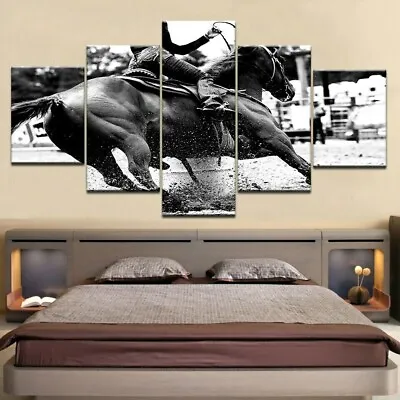 Horse Racing Monochrome 5 Piece Canvas Print Wall Art Poster Home Decoration • $161.80