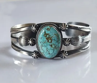 Vintage Navajo Sterling Silver Turquoise Cuff Bracelet Signed M - Henry Morgan • $349.99