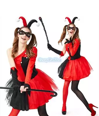 F4 Womens Harley Quinn Tutu Dress Batman Dark Knight Halloween Costume • $38.50