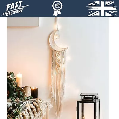 Koytoy Macrame Wall Hanging With LED LightMoon Dream Catcher Woven Tapestry • £10.80