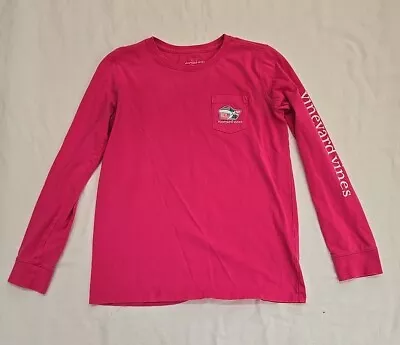 Vineyard Vines Girls L 14 Pink Santa Whale Merry Christmas Pocket T-Shirt • $11.99