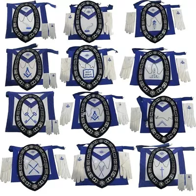 Masonic Blue Lodge Officer Aprons Chain Collar With JewelGlove Set Pack  Of 12 • $347