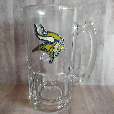 NFL Minnesota Vikings Handled 20 Oz Beer Glass Mug Stein With Pewter Viking Logo • $29.99
