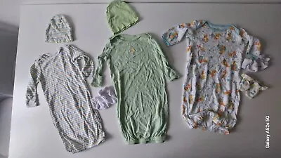 Baby Sleepgowns Sleepsuits With Open Bottom Hats And Mittens 0-6 Months • £5.99