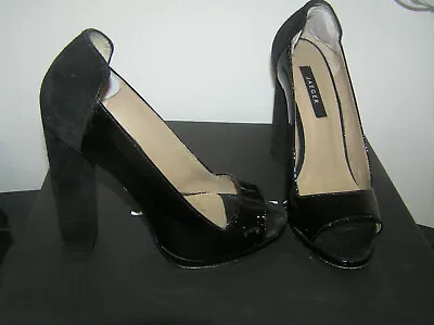 Jaeger Metallic Black Suede & Patent Peep Toe Court Ladies Shoes Size 37 4 - 5  • £35.96