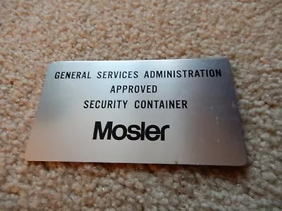 Vintage Mosler Safe General Services Administration Security Container Label  • $40