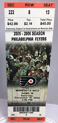 Philadelphia Flyers Vs Minnesota Wild Game 18 Ticket 12-5-2005 Wachovia Hockey • $10