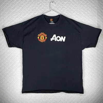 Y2K Manchester United AON Mens T-Shirt Black 2XL England Soccer Colorful USA • $12