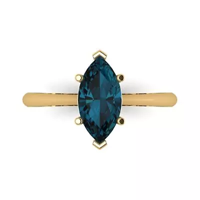 1.5ct Marquise Cut London Blue Topaz Wedding Bridal Promise Ring 14k Yellow Gold • £283.09