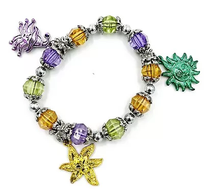 Mardi Gras Bracelet Crystal Jewels And Charms Costume Jewelry  Elastic PGG 01 • $6.95