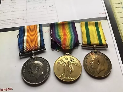 TERRITORIAL WAR MEDAL WW1 MEDAL TRIO Frederick Browne /Medal Card Medal Roll • £275