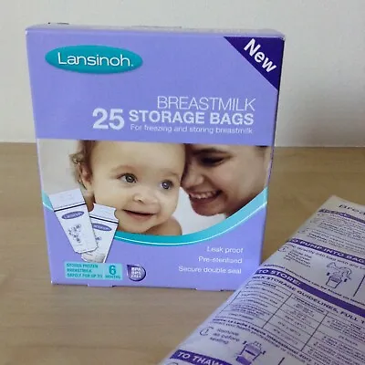 Lansinoh Box 25 Breastmilk Storage Bags Plus 18 Additional 6oz Bags. New. • £4