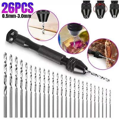 26Pcs Precision Pin Vise Hobby Mini Micro Hand Twist Drill Bits Rotary Tool Set • $2.61