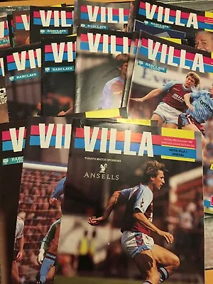 Aston Villa HOME & AWAY Programmes 1989/90 1989 1990 League & Cup Inc. ZDS • £3.25