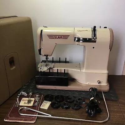 Elna Supermatic Sewing Machine Beige W/ Manuel Case Extensible 7Cams Sew Well • $210.82