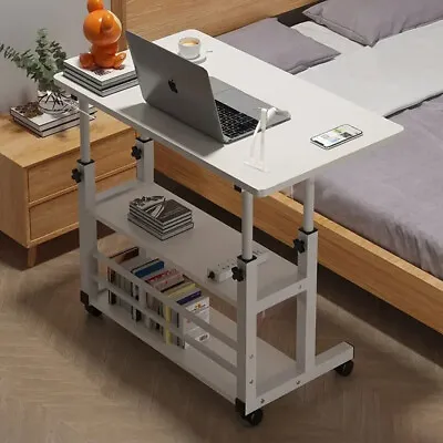 Mobile Over Bed Table Height Adjustable Laptop Serving Tray Stand +USB/Fan/Light • £13.94