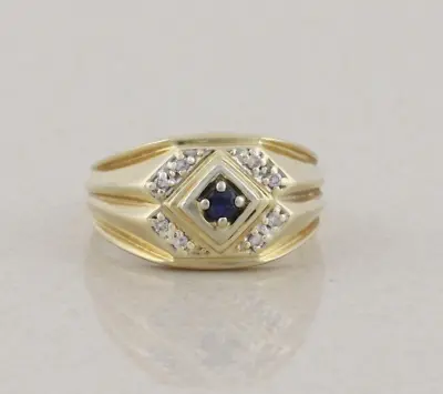 Men's 10k Yellow Gold Natural Blue Sapphire And Diamond Ring Size 10 1/2 • $561