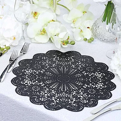 6 BLACK 15  Wide Flower Lace Doily Round Vinyl Placemats Wedding Decorations • $11.20